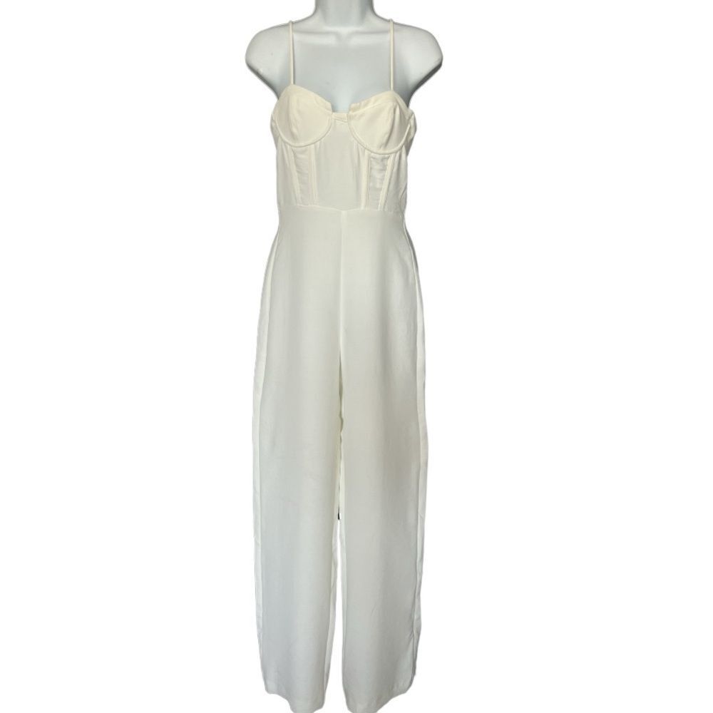 ZARA Women's White Bustier Top Stretch Spaghetti Strap Wide Leg Jumpsuit Size S